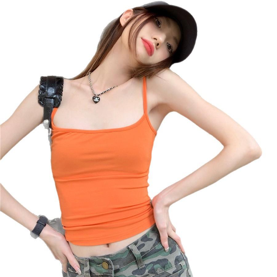 Sexy Spice Girl with Chest Pad Suspender Vest Women's Summer Belly Navel Slim Skinny Short Square Neck Top