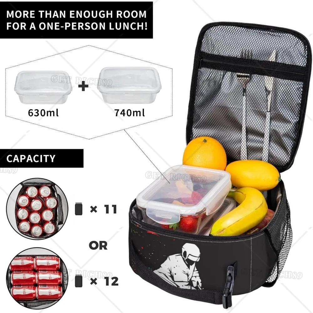 A Ice Hockey Player Insulated Lunch Box for Sport Boys Girls Lovers, Black Cooler Thermal Lunch Bag with Water Bottle Holder