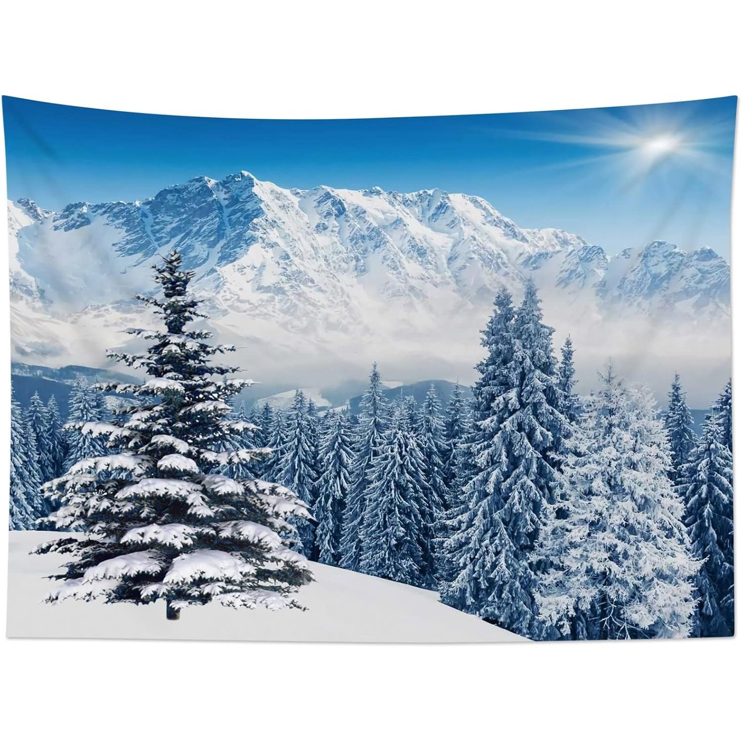 Tapestry lb winter mountain forest snow-covered pine 75x100