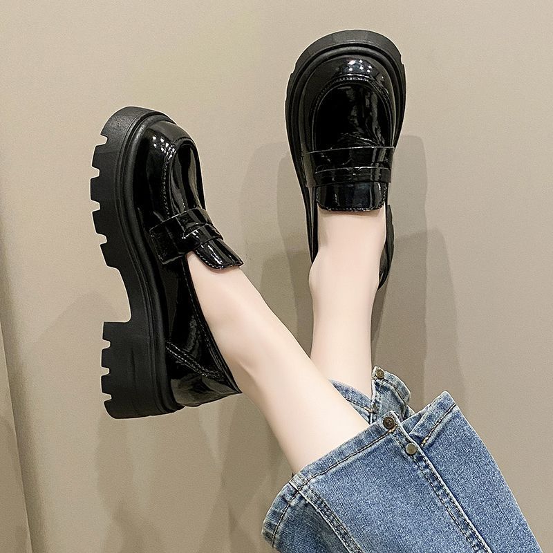 jk small leather shoes white British high heels single large size black platform loafers women's Mary Jane shoes 2025