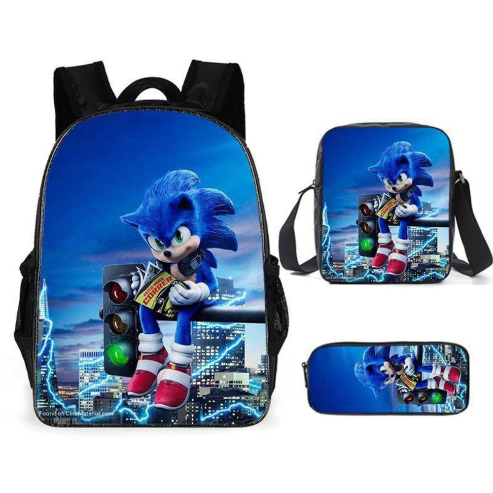 Sonic Elementary School Student Backpack 3-Piece Set Anime Cartoon Backpack Shoulder Bag Pen Bag