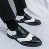 Leather Shoes Men's Spring and Autumn Dress Black and White Color Matching Men's Shoes Engraved Brock Leather Shoes Men's Wedding Shoes Derby Shoes