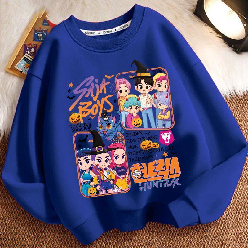 Children's Witch Hunt Team Round-neck Hoodie for Autumn and Winter, Loose Long-sleeved Casual Tops for Boys and Girls