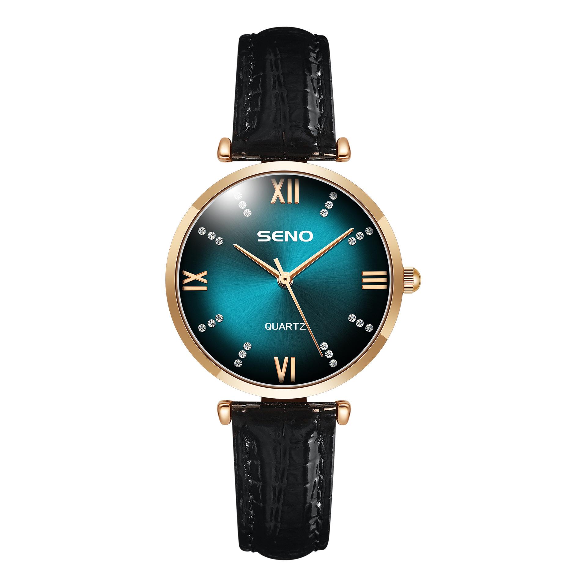 SENO Женские часы Кожаные модные кварцевые часы Водонепроницаемые часы синий