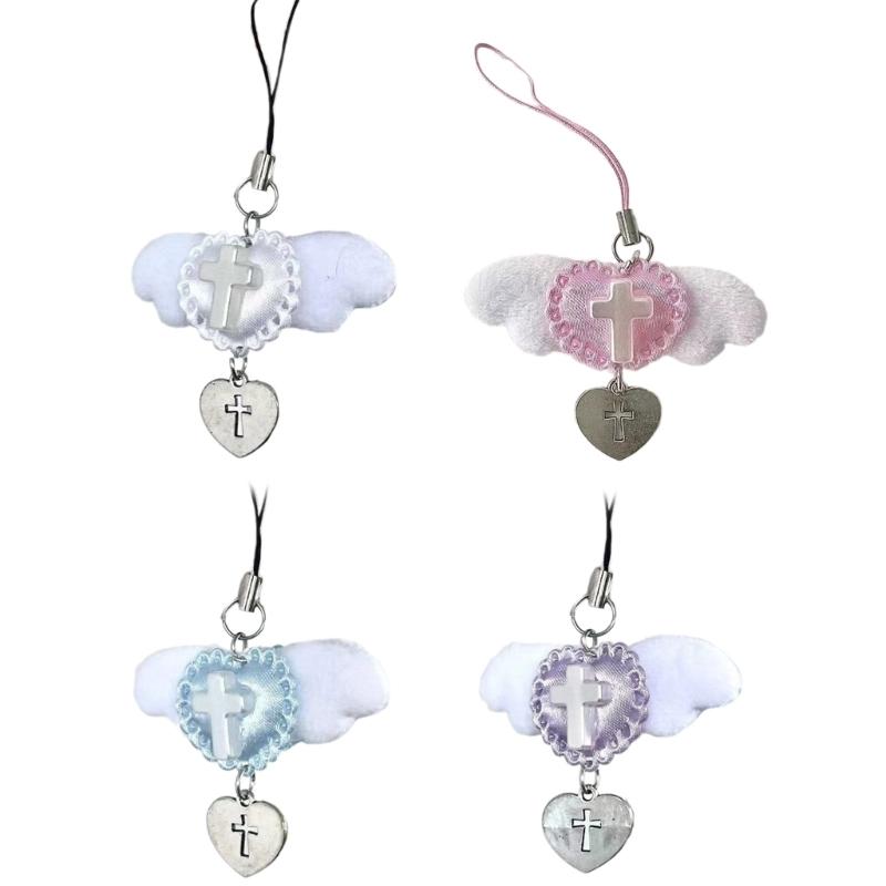 Sweet Wing Heart Cross Phone Charm Straps Car Key Hangings Pendants Fashion Bag Decoration Lanyard Purse Accessory