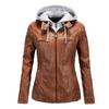 Giacca da Motociclista da Donna Europea Slim Fit in Ecopelle PU con Cappuccio Staccabile