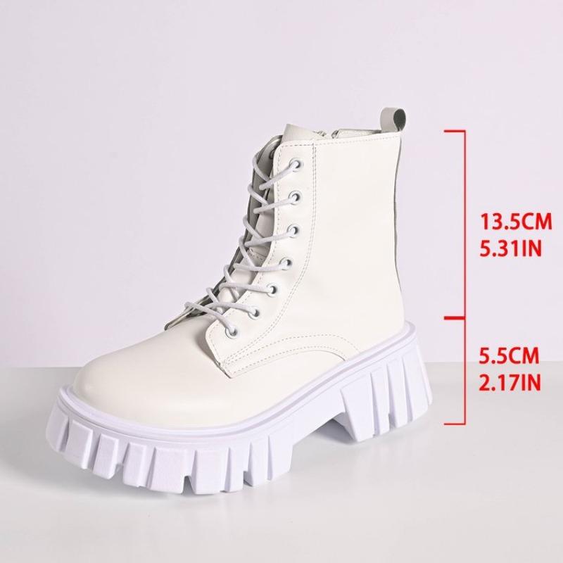 Plus Size Platform Lace-up Martin Boots for Autumn and Winter New Side Zipper Round Toe Mid-cut Fashion Women's Boots