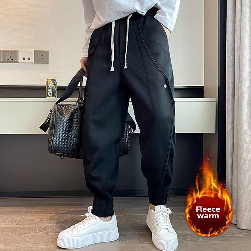 

Модные мужские спортивные брюки свободного кроя в японском стиле с манжетами, с отделкой из бархата, для осени/зимы. 2XL