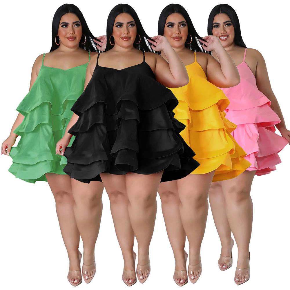 N7808 Robe Sexy à Volants Sans Manches pour Femmes Européennes et Américaines avec Bretelles Réglables