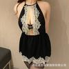 Large size sexy pajamas skirt set women's neck hot slightly transparent fat mm pajamas backless pajamas suspender lace underwear