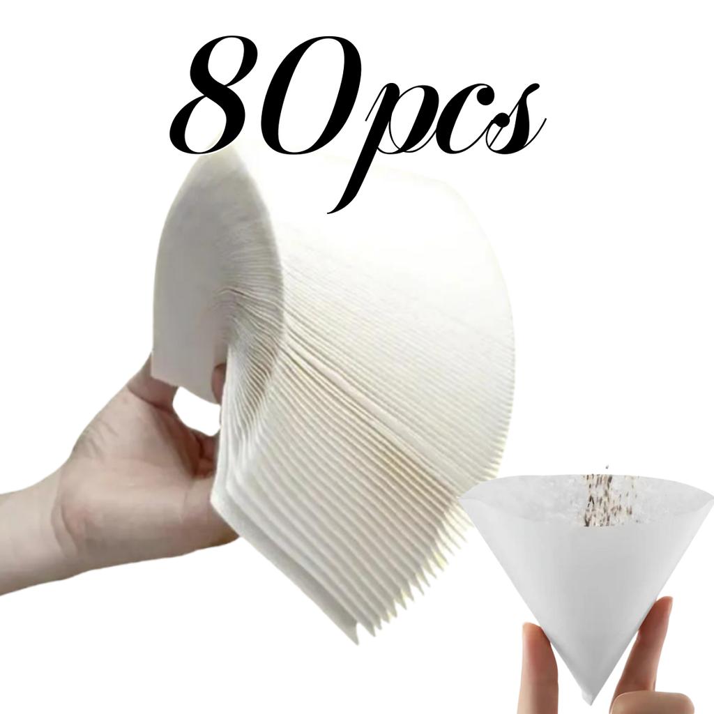 80pcs Coffee Filter V-Cup Filter Espresso Machine Moka Pot Filters Cup Cone-Shape Natural Paper for Pour Over Drip Coffee Make