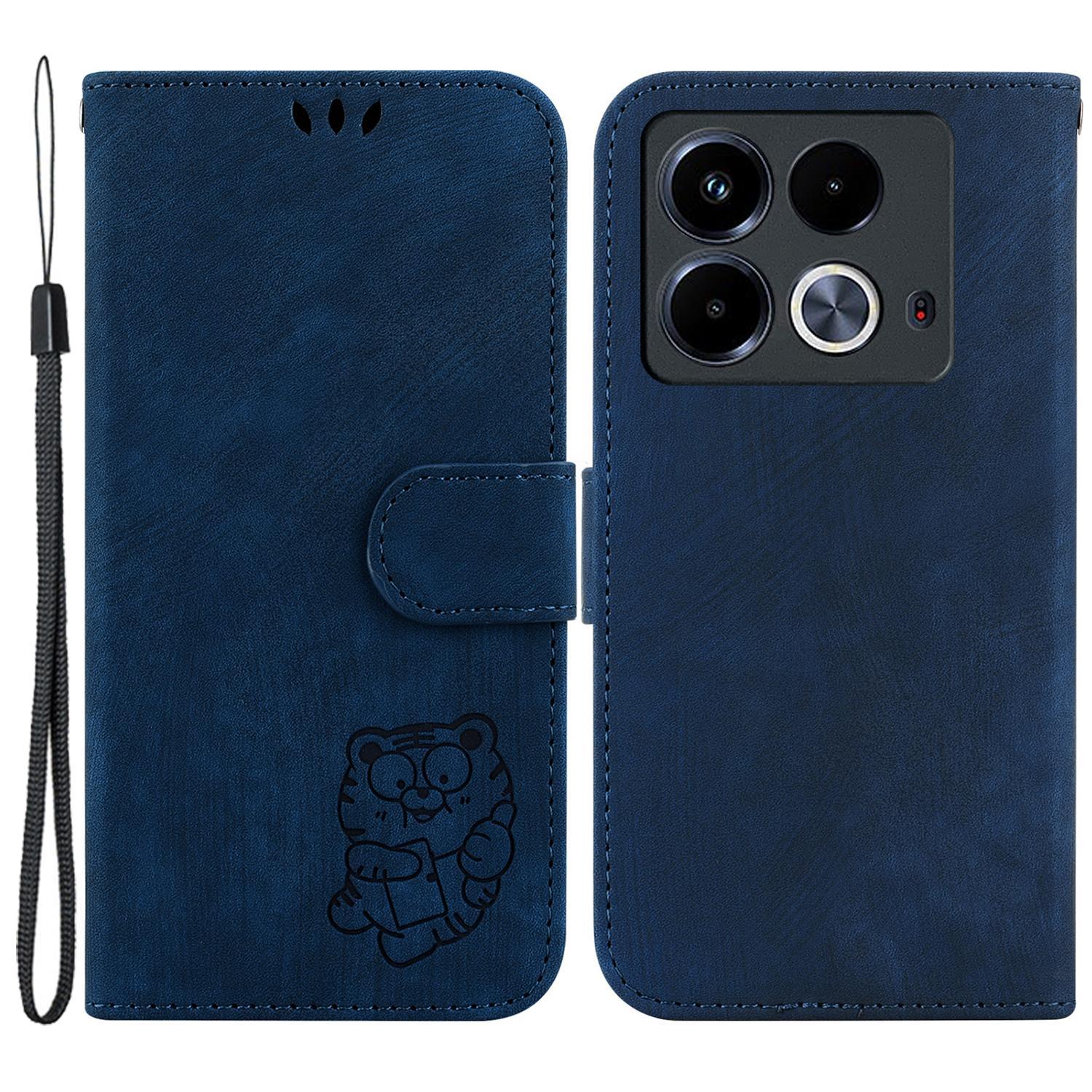 

For Infinix Note 40 Wallet Phone Case Cute Tiger Imprint Leather Flip Cover Dark Blue