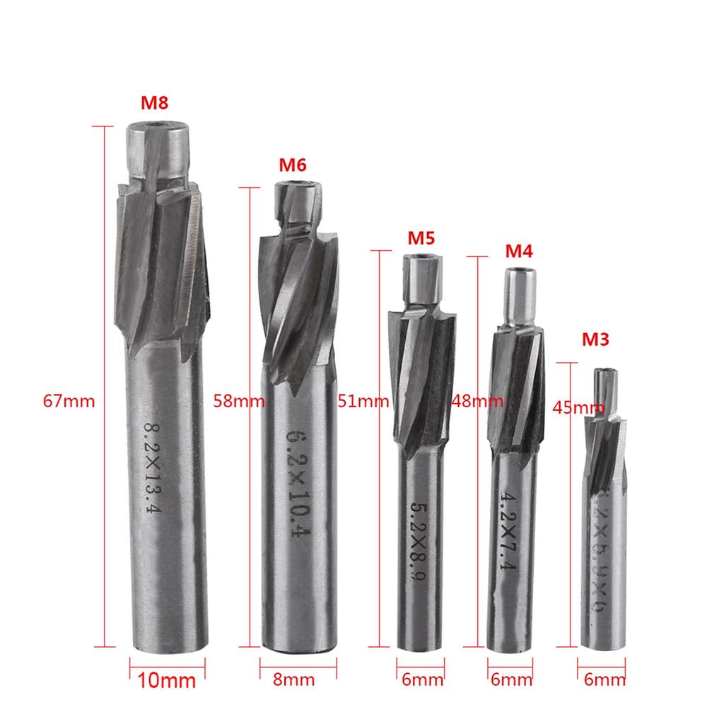 CNC Cutter Bit End Mill Cutter Countersink End Mill Cutter Slot Drill Bits Tool M3 M8 4 Flutes HSS-AL Countersink Drill Bit