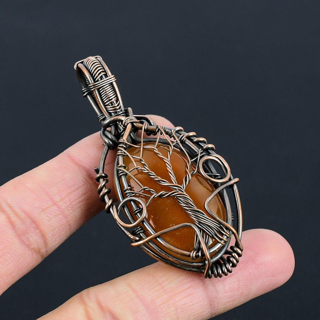 Beautiful Tree Of Life Red Carnelian Gemstone Handmade Pure Copper Wire Wrapped Pendant Jewelry