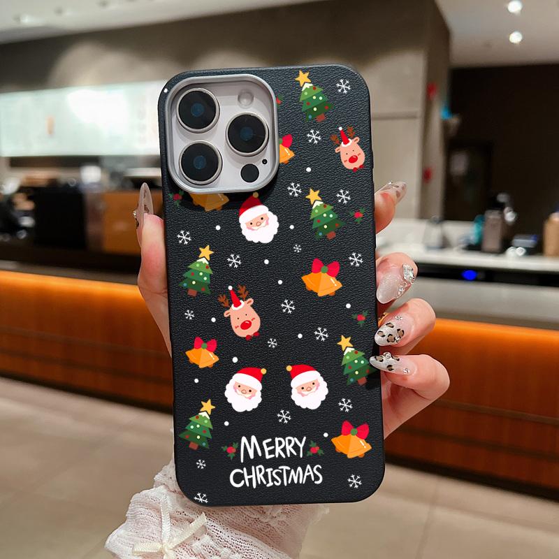 Skinnteksturskall for iPhone 16 15 Pro 14 13 12 11 Pro Max Xs Max Xr 8 7 6 Plus Cartoon Santa Claus Elk Mønster Støtsikker Myk Tpu Slim Cover