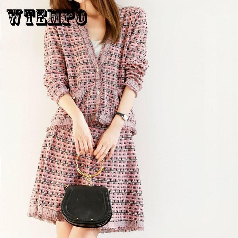 

Осенне-зимний вязаный костюм, женская куртка, юбка, тонкая из двух частей