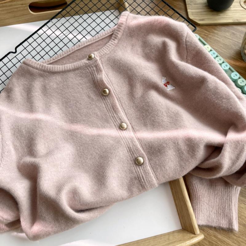 

Lazy Style Knitted Cardigan Women s Autumn and Winter Japanese Retro College Style Short Sweater Jacket L розовый