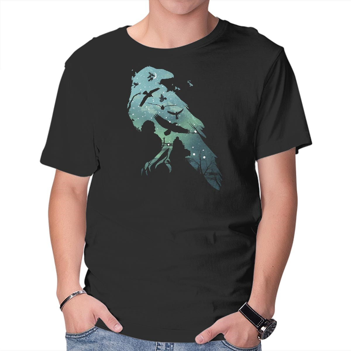 Unisex Crew Neck T-Shirt Murder of Crows Graphic Short Sleeve Casual Tee XL