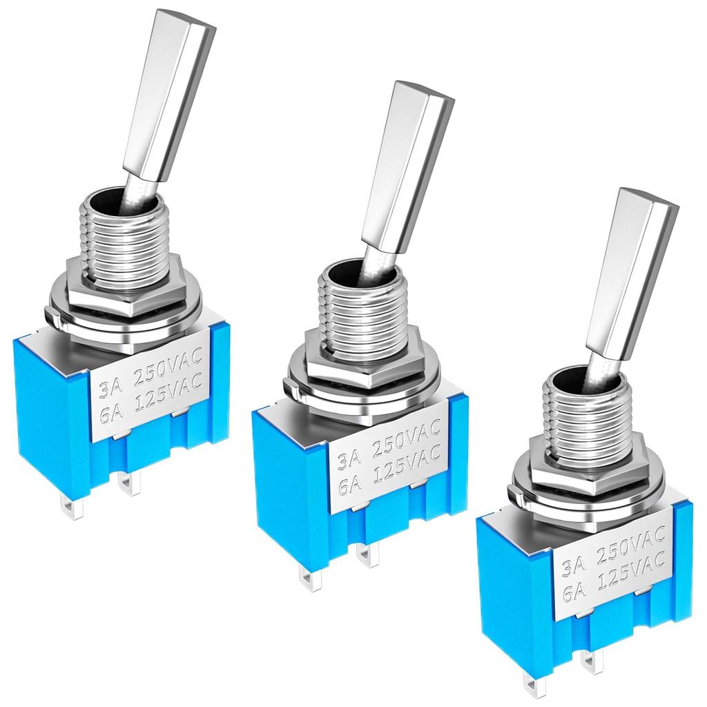 DaierTek Mini Toggle Switch SPST Miniature Small Flat Toggle Switch ON/Off 2 Position 2 Pin 6A 125VAC 3A 250VAC for Car Truck Household Appliance