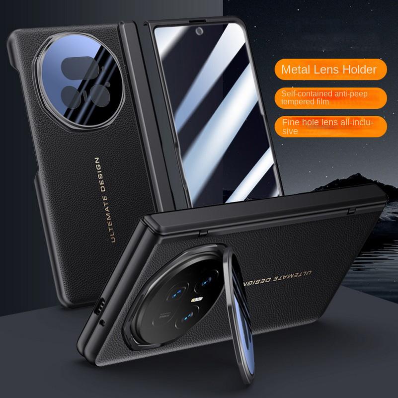 Leather With Privacy Screen Tempered Glass Protector Case For Honor Magic V 5 Magic V5 Spring Hinged Camera Holder Cover
