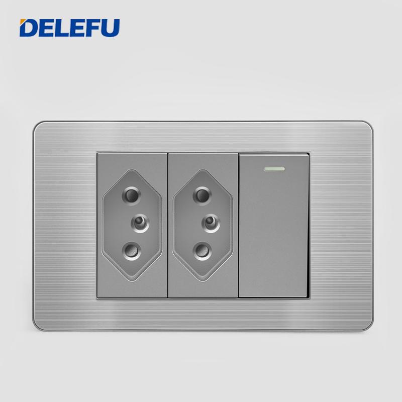 DELEFU Brazilian Model 118 Type 10A/20A Stainless Steel Grey Durable PC USB Socket with Type-C 20W Fast Charging
