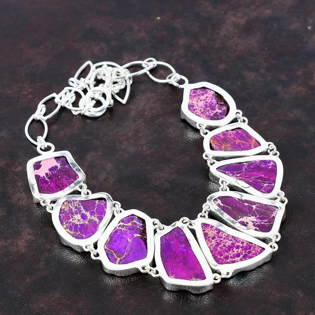 Purple Sea Sediment Jasper Necklace Gemstone Jewelry Handmade Necklace 925 Sterling Silver Necklace Adjustable Chain Necklace Gift For Women