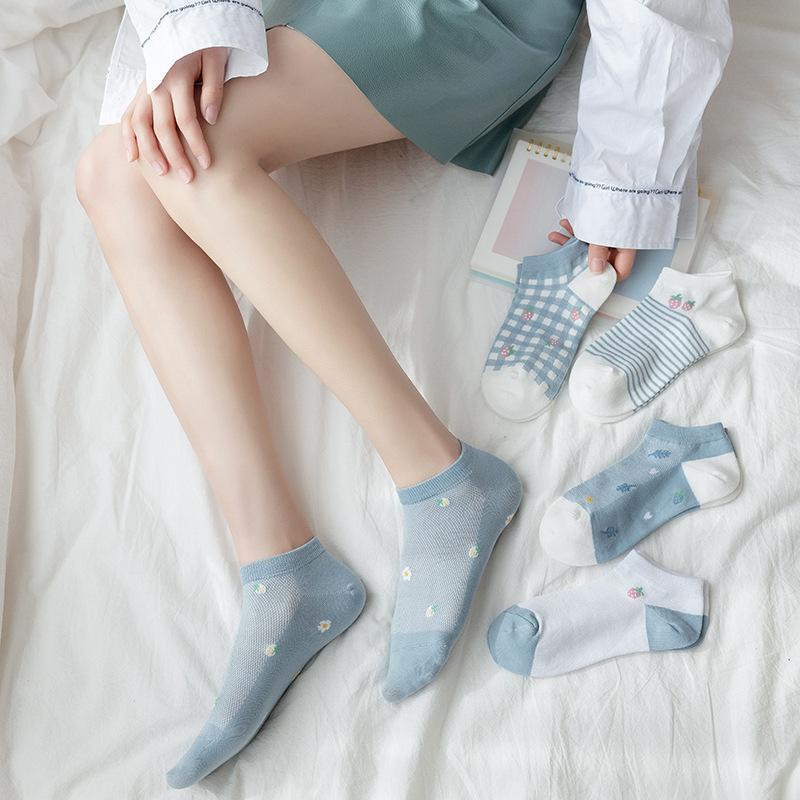 5 pairs  Spring and Summer Thin Short Socks for Women, Shallow and Trendy Socks for Women, Cute Boat Socks for Women, Mesh Short Stockings for Women