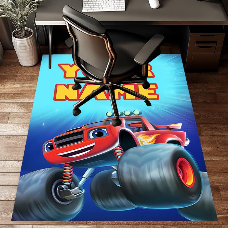 Custom Blaze and the Monster Machines Mat Personalized Name, Polyester Washable Indoor Entryway Rug, Gift for Christmas, Easter, Thanksgiving Day