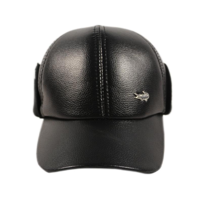 Męskie zimowe skórzane czapki typu „kaczy dziób” z ciepłymi nausznikami dla osób w średnim i starszym wieku