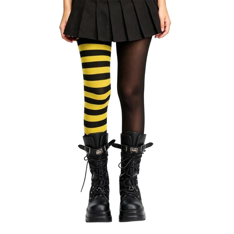 Women's Striped Pantyhose, Full-Length Close-Fitting Stretch Fabric Tights for Halloween Costume Parties, Festivals and Everyday Outfits