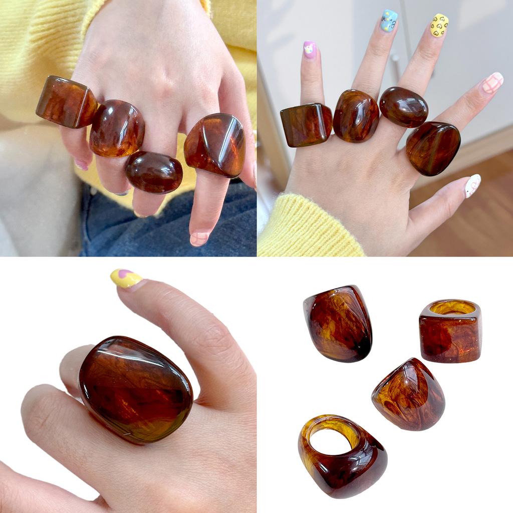 Vintage Geometric Resin Ring Lightweight Design Amber Tone Jewelry Gift Comfort Fit Retro Resin Accessory For Women Men