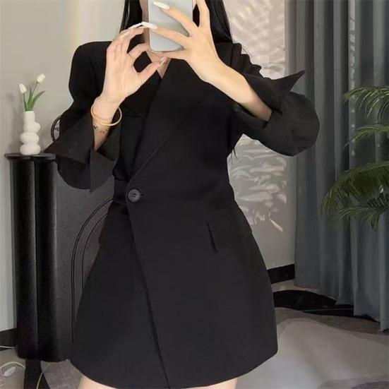 Dámský oblek Kabát Límec Dlouhý rukáv Boční knoflíky Zapínání Bunda oblek Jednobarevný Volný střih Základní Business Svrchní oblečení