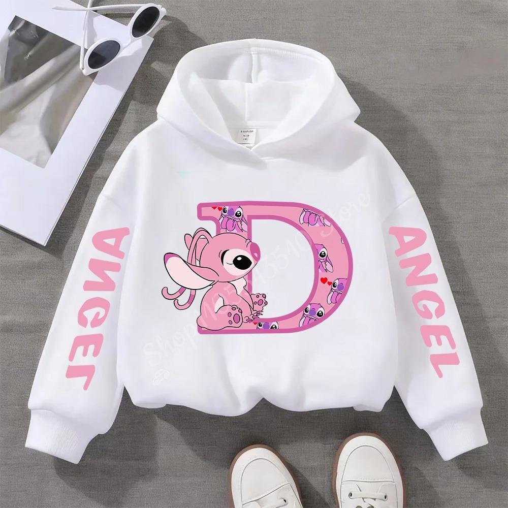Stitch Hoodies Angel Letter A B C D E F Children Pullover Kid Casual Clothes Anime Kids Sweatshirts for Girl Boy Cartoons Tops