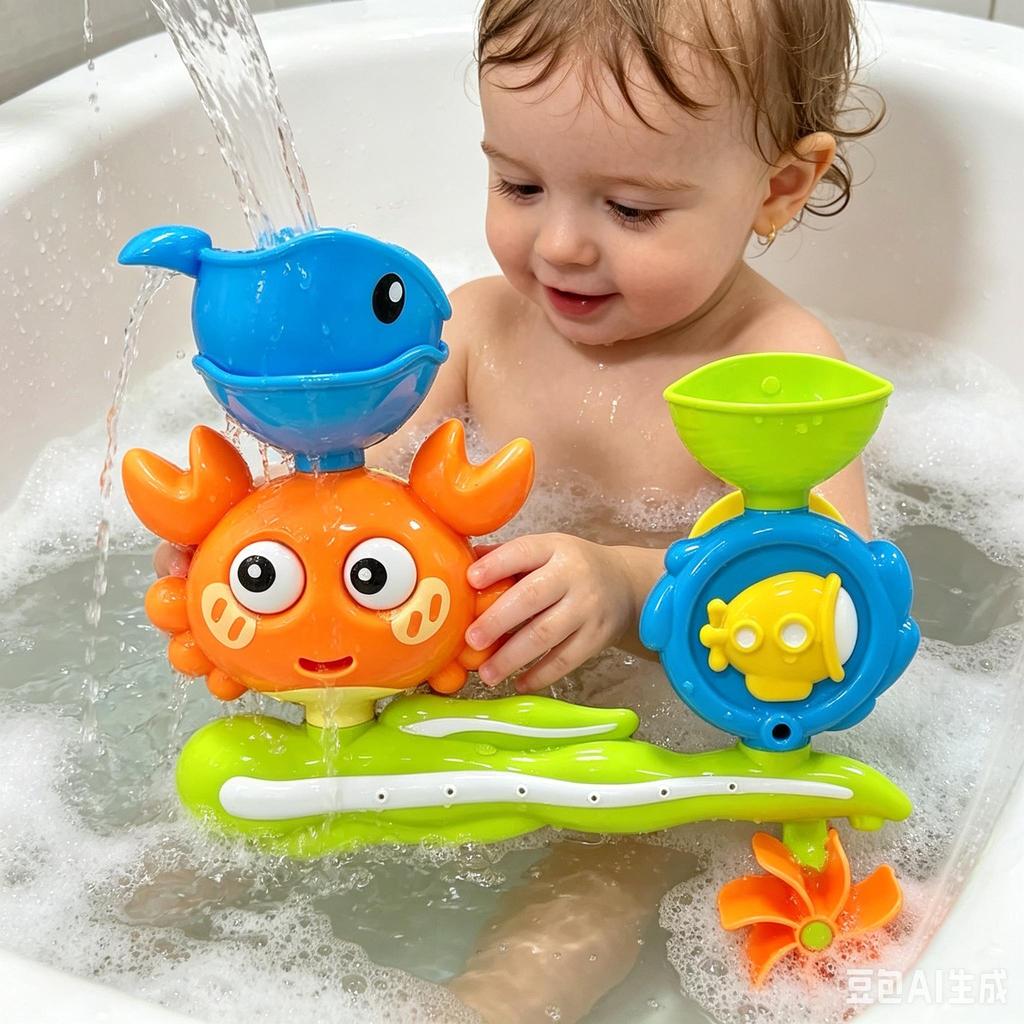 Crab & Whale Water Toys for Kids Bathtub with Rotating Eyes & Water Wheel Fountain