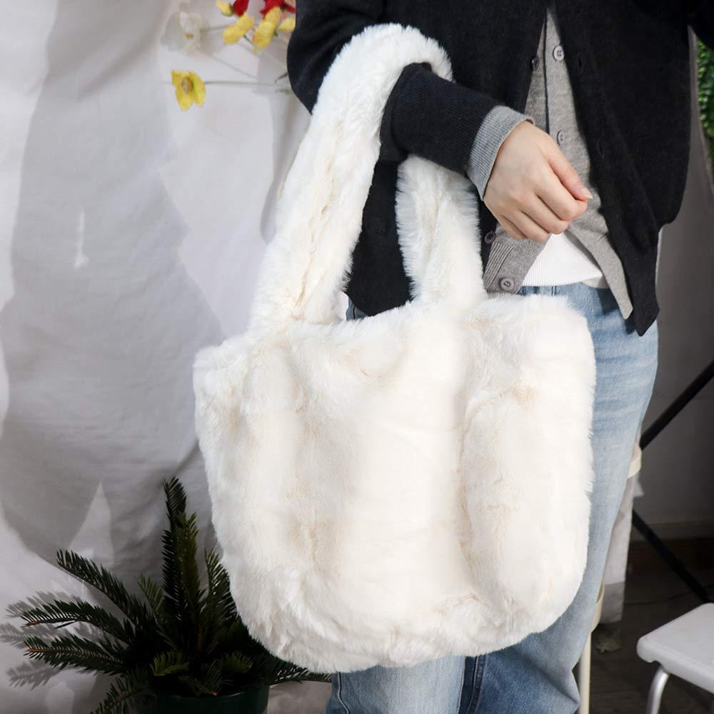 Large Capacity Plush Tote Bag Korean Style Shoulder Handbag Casual Faux Fur Tote Bag  Lady