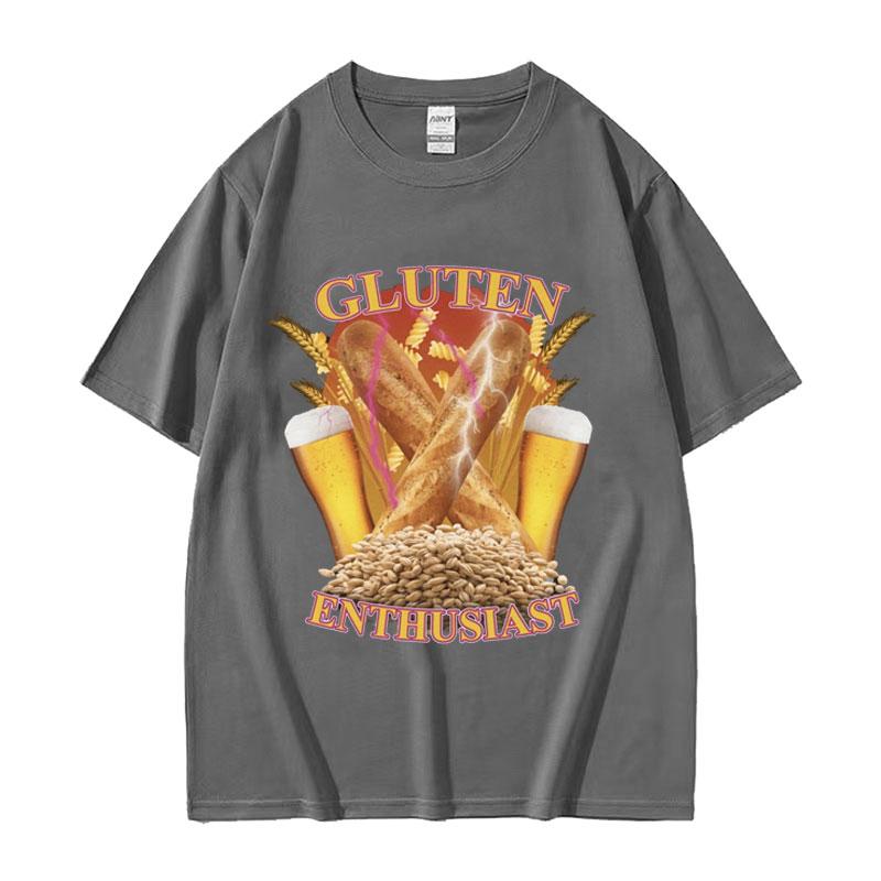 Funny Gluten Enthusiast Meme Graphic T Shirt Mens Fashion Cotton Short Sleev Tshirts ONeck Loose Oversized Tshirt Streetwear
