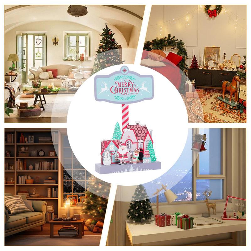 Christmas Wooden House Table Sign Merry Christmas Wood Table Signs Christmas Winter House Ornaments Decorative Table Centerpiece