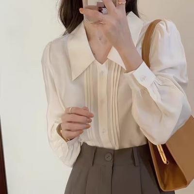 Casual Comfortable and Versatile White Long-sleeved Shirt Women's Design Sense Niche Chiffon Inside-out Blouse Tops Temperament Elegant Fashion Top