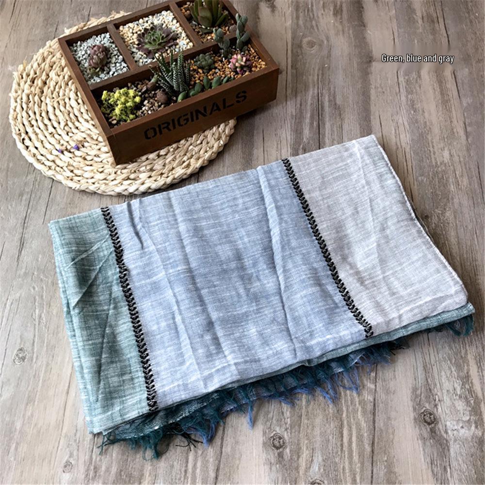 Korean Style Cotton & Linen Patchwork Scarf for Women - Solid Color, Tassel Shawl, Elegant & Easy-to-Match Neck Warmer for Early Autumn