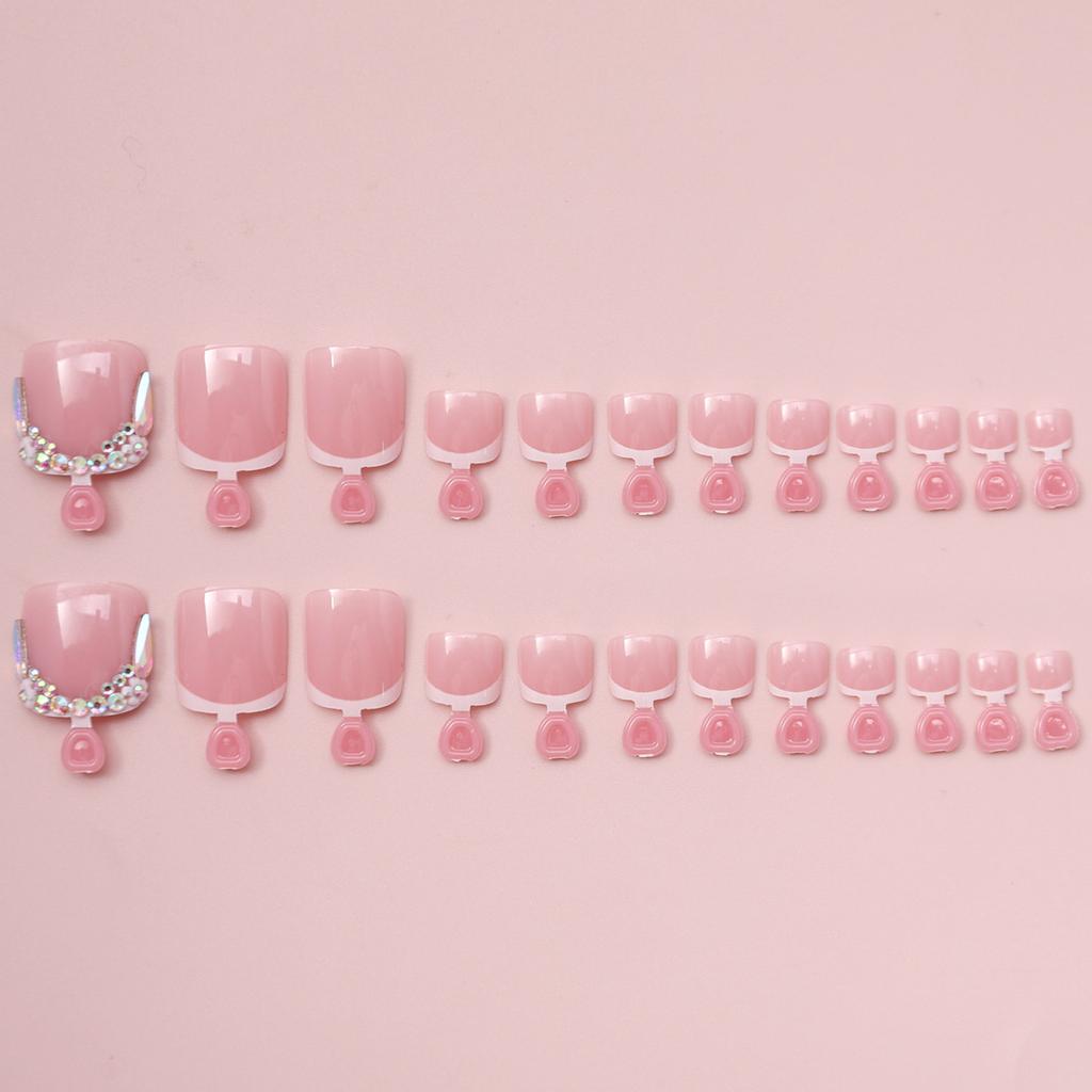 24 Pezzi Unghie Finte Quadrate Corte Con Glitter Strass Decorazioni Unghie dei Piedi Press-on Pedicure Per un Look Alla Moda