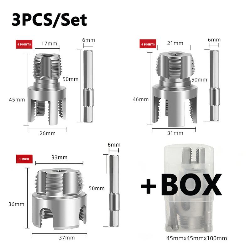 3pcs Internal & External Pipe Threading Tool Set, 1/2'' 3/4'' 1'' PVC Plastic Pipe Threader Kit, Drill Compatible Threading Tool