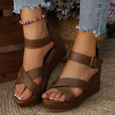 2026 Roman Style Thick Heel Sandals Women's Summer Fashion Large Size Belt Buckle High Heels Platform Slippers PU Leather