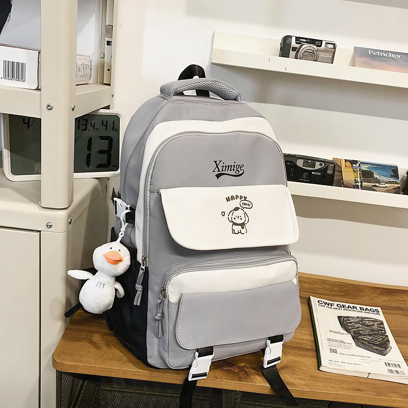 School Bag New High Value Contrasting Color High School Backpack Trend Versatile College Student Couple Casual Backpack