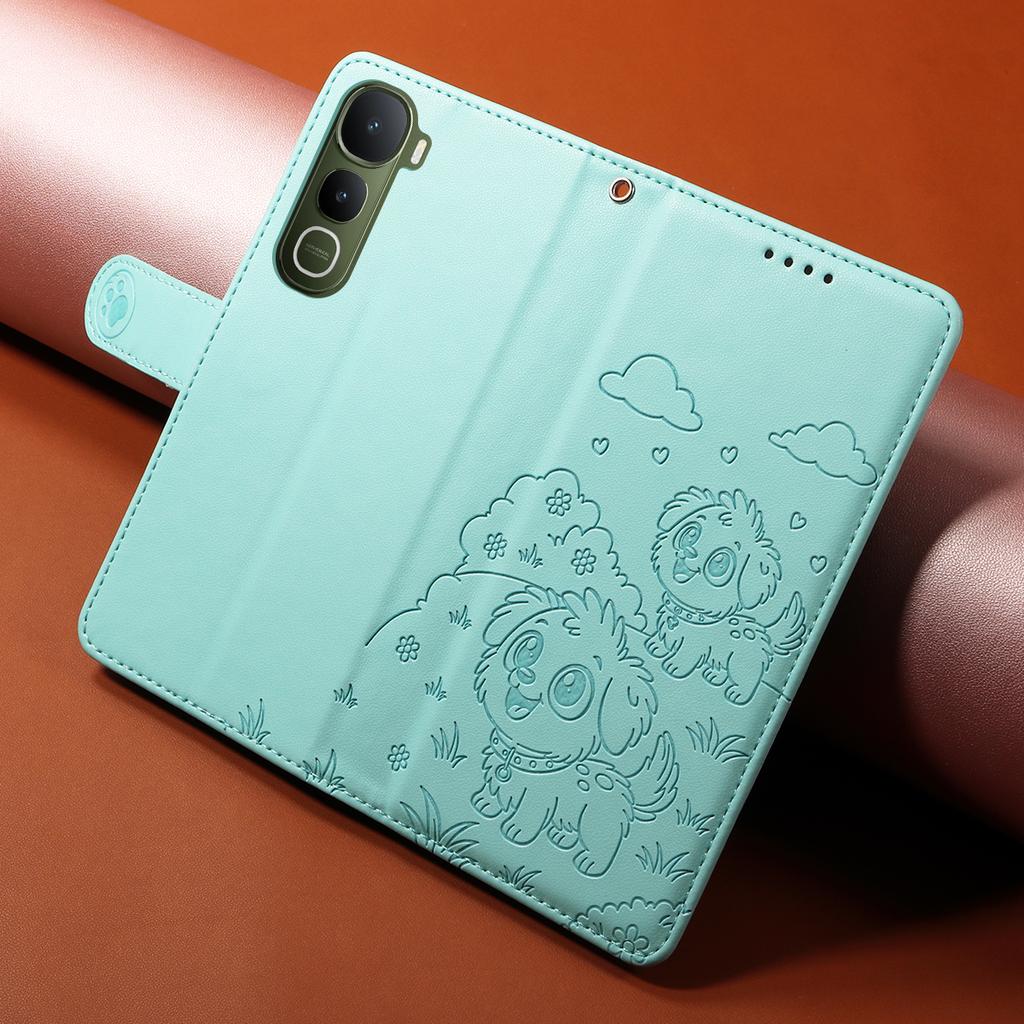 For vivo Y400 5G Case RFID Blocking Imprinted Dog Pattern PU Leather Phone Cover with Wrist Strap