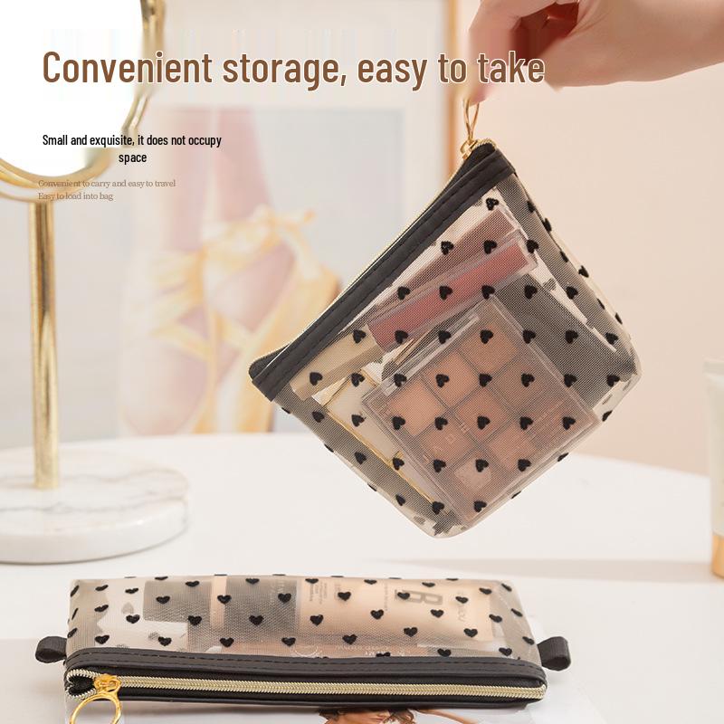Heart Mesh Portable Cosmetic Bag - Elegant and Simple Design