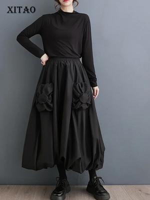 Three Dimensional Decoration Female Skirt Patchwork Pleated Women DMJ3413