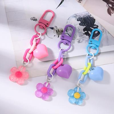 Pretty Flower Keychain Love Heart Key Ring Pendant for Women Girls Handbag Decor DIY Handmade Jewelry Gifts