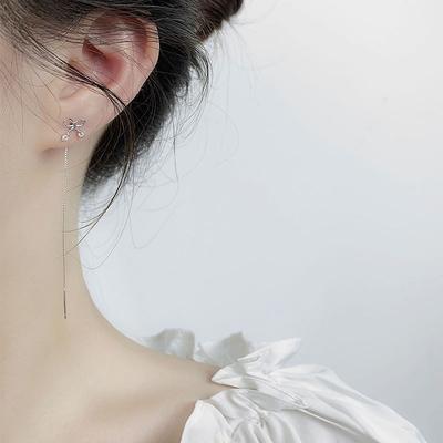 Slim Earrings Super Fairy Korean Style Long Personality Trendy Bow Earlines
