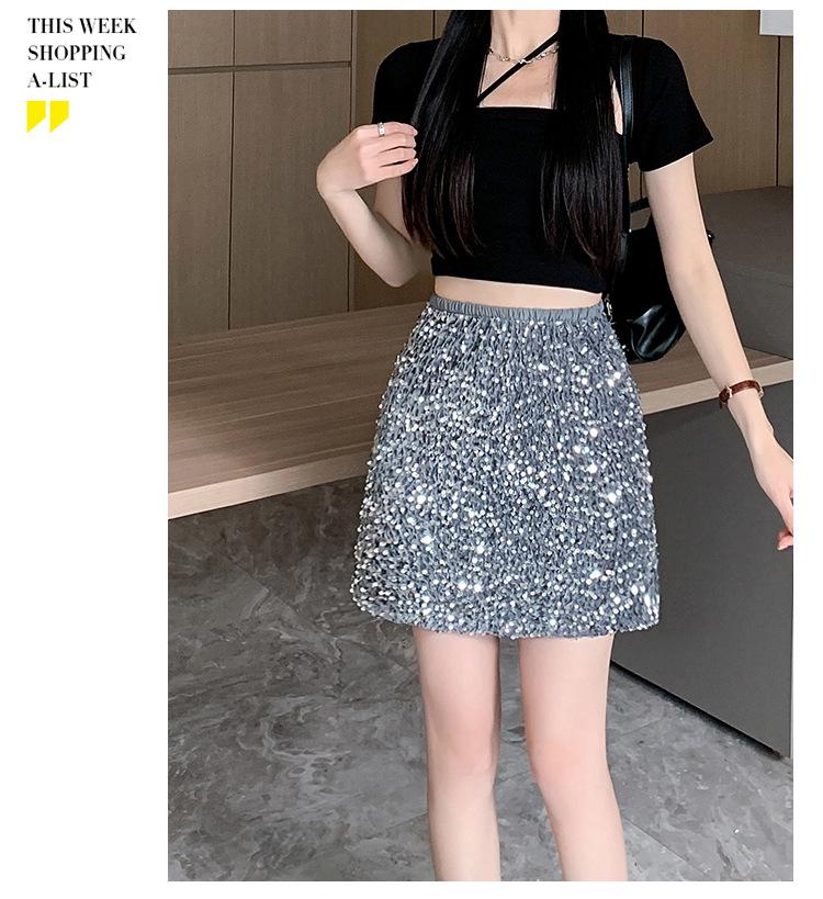 2026 Sequin High-Waist A-Line Mini Skirt - Petite, Slimming, Sexy Summer Style