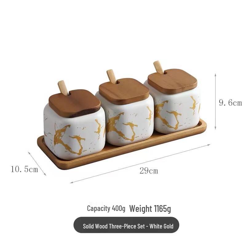 Qianxing Marble Pattern Ceramic Seasoning Jar Set (2-Pack)